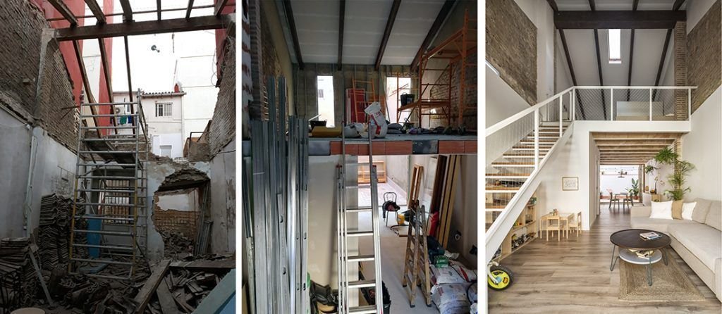 Proceso de obra. Antes y Después de reforma integral y rehabilitación energética en el Cabanyal. Arquitectos Valencia